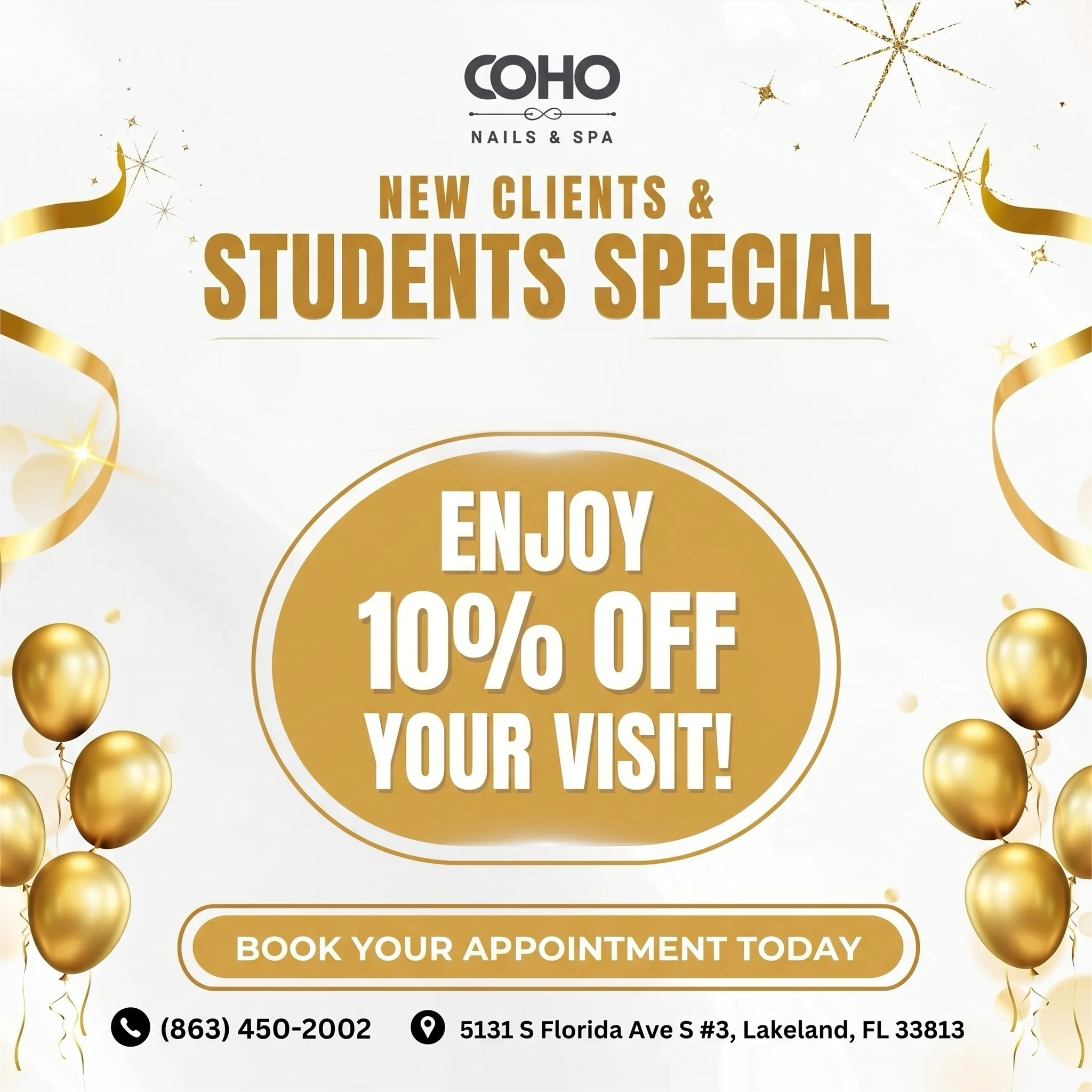 New clients & students special: enjoy 10% off your visit